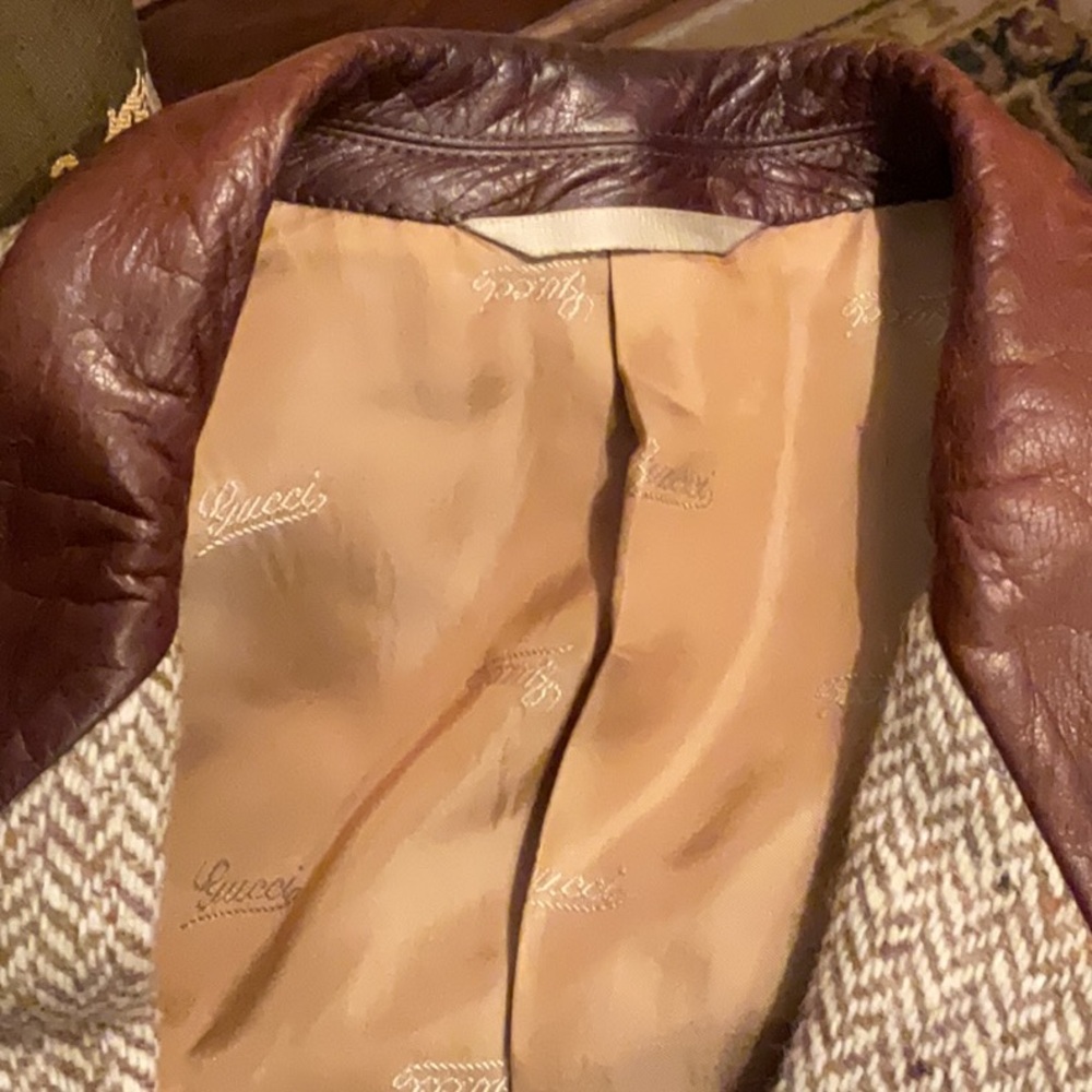 Vintage Gucci Blazer/Jacket wool tweed with leather trim - Picture 8 of 13